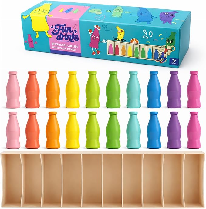 Match The Bottle Color Game, Fun Family Board Game for Kids and Adults 2–4 Players, Bottle Flip Challenge Toy for Travel, Camping, Holidays, Celebrate Birthday Party, Backyard Night (Medium, Plastic)