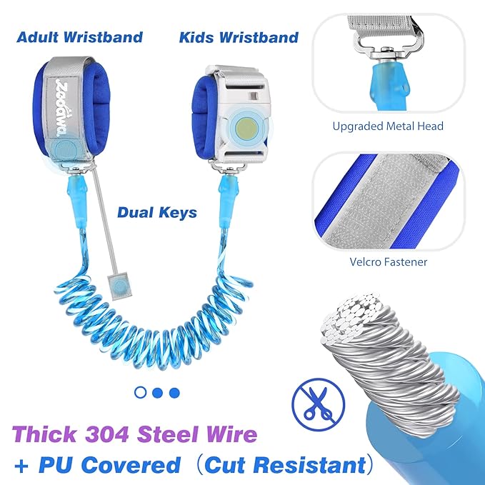 Zooawa Toddler Leash 2Pack, Toddler Kids Harness Anti Lost Wrist Link with Magnetic Lock, Reflective Safety Walking Harness Wristband Leashes for 2,3,4 Years Old Boys Girls, Dark Blue+Dark Purple