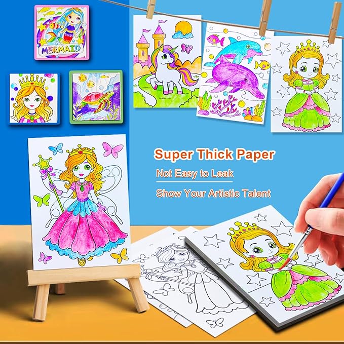 JUNQIU Water Color Paint Sets for Kids, Watercolor Painting Coloring Books for Toddlers, Paint with Water Books for Kids Ages 4-8, Art Craft Kits for Girls Boys Drawing with Brush