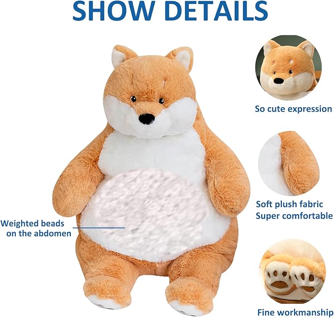 Shiba Inu Weighted Stuffed Animals, 17" 3.5 lbs Weighted Shiba Inu Dog Plush Toy Large Weighted Plush Animal Pillow Gifts for Boys and Girls