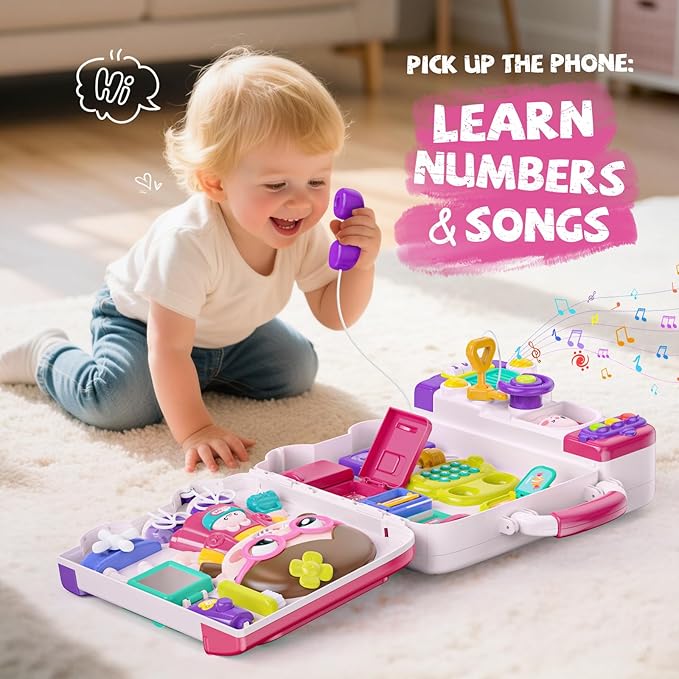Vanvimen Toys for 1 Year Old Girl, Ideals Gifts for 1 Year Old Girl, 54-in-1 English & Spanish Baby Busy Board Montessori Toys, Montessori Busy Board Toys for 1 Year Old, Toddler Girl Toys Gifts
