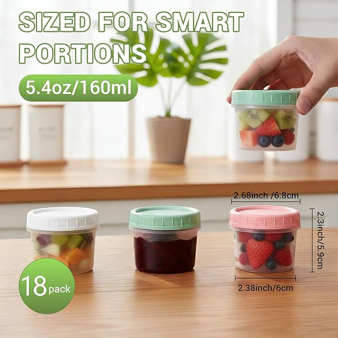 ASEVAT 18 Pack 5.4 oz Food Storage Containers with Twist Lids – Leakproof BPA-Free Soup Containers, Microwave/Dishwasher Safe Freezer Containers for Meal Prep, Leftovers & Takeout