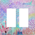 Silvery Glitter Cute Mermaid Tail Fantasy Castle 2 Gang Rocker Decora Light Switch Covers Dual Outlet Covers Wall Plate Decorative Switchplate Electrical Faceplate GFCI for Kidroom Nursery Bedroom