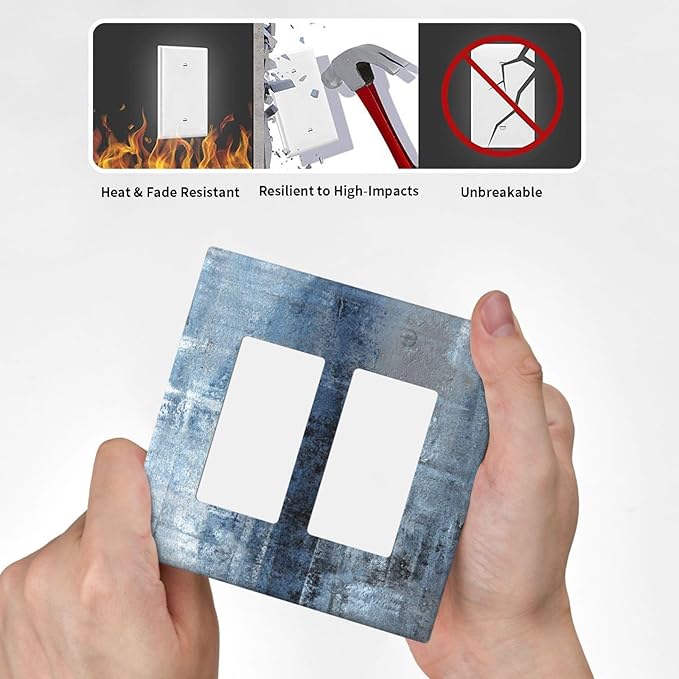 Outlet Covers Navy Blue Gray Abstract Ink Painting 1 Gang Duplex Light Switch Cover Plate Decorative Wall Plates Electrical Switchplate Receptacle for Bathroom Bedroom Decor（2 Pack）