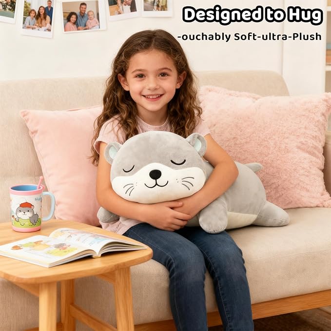 Finebee Weighted Otter Stuffed Animals, Cute Weighted Otter Plush, Soft Stuffed Weighted Plushie Birthday for Kids & Adults(13.8" 1.6Lbs)
