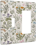 Light Switch Cover Boho Floral Vintage Flowers Plants 2 Gang Toggle Rocker Combo Socket Cover Wall Plates Decorative Switch Plates and Outlet Covers for Bathroom Bedroom Decor