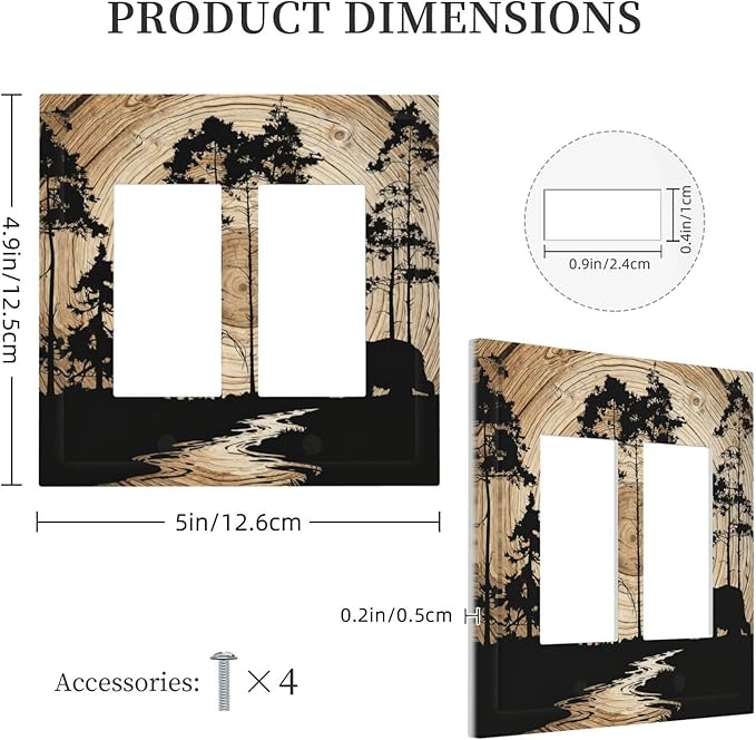Rustic Forest Antler Black Bear Deer Silhouettes Decorative Outlet Covers 2 Gang Double GFCI Rocker Electrical Wall Panels Light Switch Cover Plate for Farmhouse Home Decor