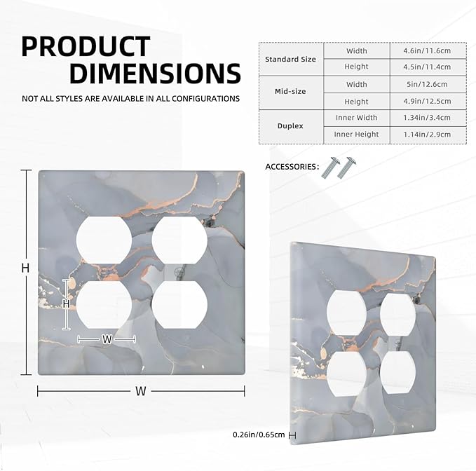 Gray And Gold Marble Abstract Luxury Print Outlet Covers 2 Gang Double Duplex Decorative Light Switch Covers Electrical Wallplates Socket Faceplate for Bathroom Kitchen Bedroom Decor