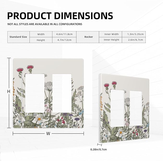 Vintage Colorful Wild Flower Floral 2 Gang Double GFCI Rocker Rocker/Decorator Light Switch Cover Decorative Outlet Wall Plate Electrical Faceplate Screwless