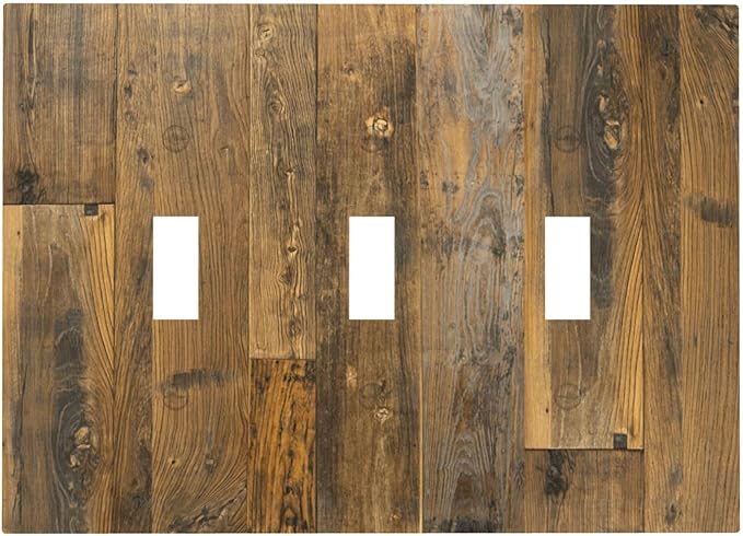 Brown Wood Vintage Rustic Old Board Decorative Switch Plates 3 Gang Wall Plate Triple Toggle Light Switch Cover Faceplate Electrical Wall Panels for Farmhouse Home Decor