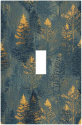 Decorative Switch Cover Plate with Golden Trees & Abstract Gradient Forest Landscape Design Single Gang Toggle Switch Plate Light Switch Covers Artistic Faceplate for Blue Retro Home Decor