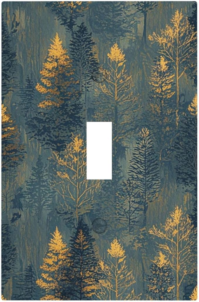 Decorative Switch Cover Plate with Golden Trees & Abstract Gradient Forest Landscape Design Single Gang Toggle Switch Plate Light Switch Covers Artistic Faceplate for Blue Retro Home Decor