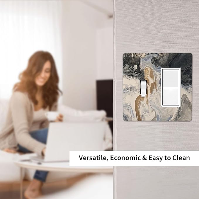 Outlet Covers Black Gold Swirl Fluid Painting Marble 1 Toggle 1 Rocker Combination Decorative Wall Plate Electrical Switch Plates Light Switch Cover Plate For Bathroom Kitchen Decor