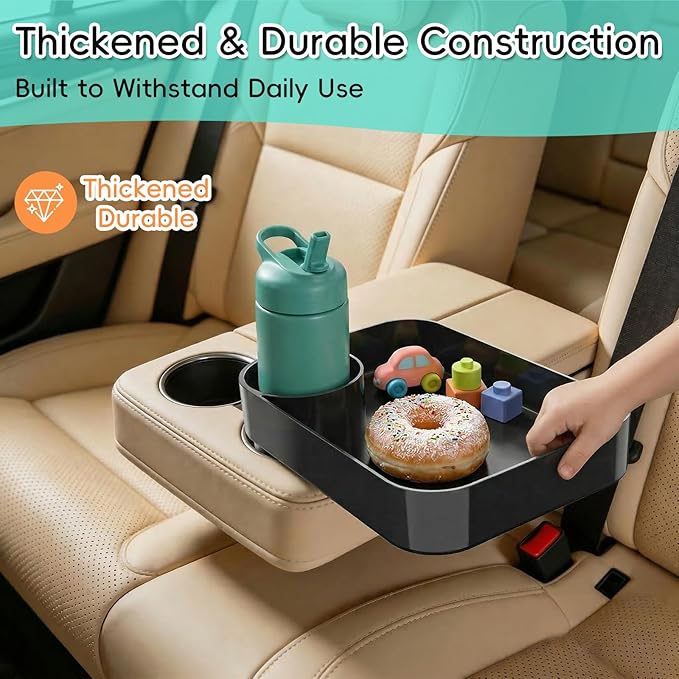 Kids Car Seat Tray, Travel Tray with Cup Holder for Toddler Baby, Kids Car Seat Food Snack Organizer for Road Trip, Stroller Snack Organizer Travel Must Haves Toddler Must Haves (Black, 1 Pack)