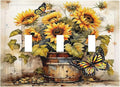 Decorative Switch Plates Rustic Vintage Sunflower Bouquet Butterfly 3 Gang Wall Plate Faceplate Triple Toggle Light Switch Cover Electrical Wall Panels for Farmhouse Cabin Decor