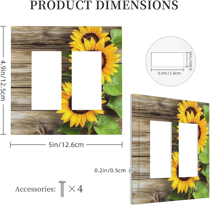 Decorative Outlet Covers Sunflowers Rustic Wood 2 Gang Double Gfci Rocker Electrical Wall Panels Light Switch Cover Plate For Farmhouse Cabin Decor