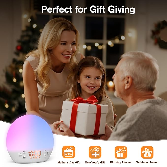 KEPLUG Wake Up Light Sunrise Alarm Clock,Digital Alarm Clocks Bedside Dimmable Night Light,White Noise Sound Machine 30 Soothing Sounds, Loud Alarm Clock for Heavy Sleepers Adults Kids,Ideal for Gift