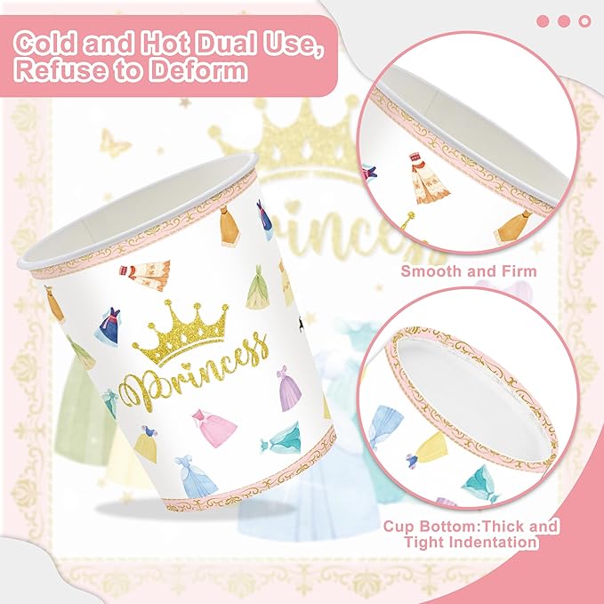 120PCS Princess Birthday Party Supplies Princess Themed Birthday Party Decorations for Baby Girls Babyshower Sweet Fairytale Tableware Set Dessert Plates Napkins Cups Set for 20 Guests