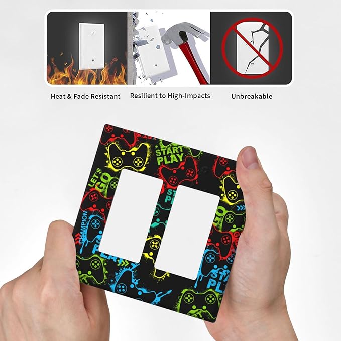 Video Game Double Gang Rocker Decorative Light Switch Cover, 2-Gang Wall Plate Outlet Cover