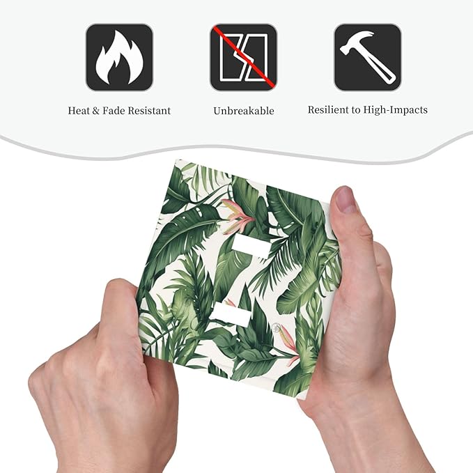 Tropical Leaf Jungle Botanical Palm Tree Greenery Floral Decorative Switch Plates 2 Gang Double Toggle Outlet Light Switch Cover Wall Plate Electrical Faceplate for Bedroom Living Room Decor