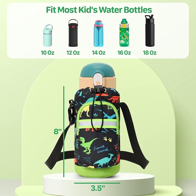 Water Bottle Carrier for Kids - Water Bottle Holder with Strap, Boys Girls Water Bottle Sling Bag for 10/12/14/16/18Oz Water Bottles Walking Hiking Camping
