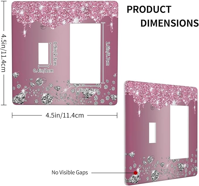 Sparkling Diamonds Pink Silver Glitter Drops Print 2 Gang Single Toggle Rocker Combination Light Switch Cover Unique Decorative Wall Plate Cover Electrical Faceplate Switchplate for Bathroom Decor
