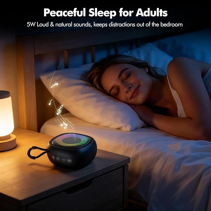 Portable Sound Machine with Color Light, White Noise Machine for Baby, 25 Soothing Sounds, Loud Speaker 28 Levels of Volume, Memory Function, Timer, Flexible Clip, Sleep Sound Therapy for Kids, Adults