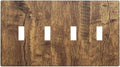 Rustic Brown Wood Distressed Wood Print Light Switch Covers Quad Toggle Electrical Faceplate 4 Gang Wall Plate Decorative Switch Plates Cover for Farmhouse Home Decor