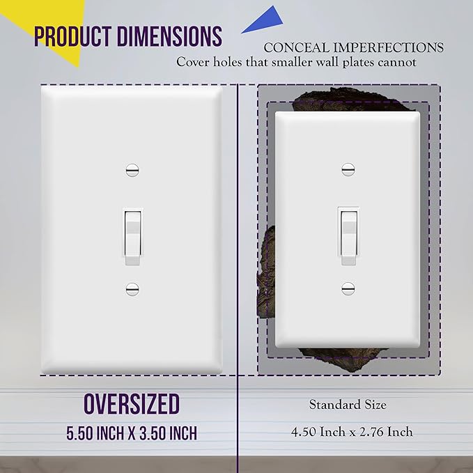 ENERLITES Oversized Toggle Light Switch Wall Plate, Gloss Finish, Jumbo Light Switch Cover, Oversize 1-Gang 5.5" x 3.5", Unbreakable Polycarbonate Thermoplastic, 8811O-W-5PCS, White, 5 Pack