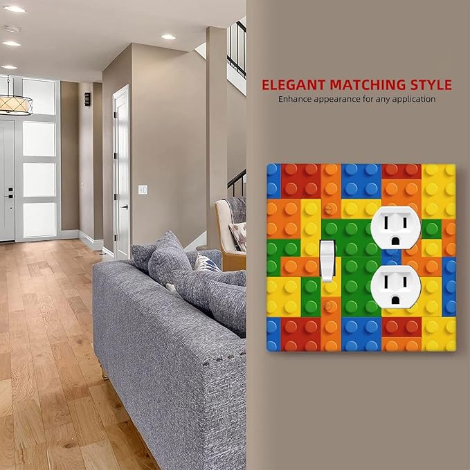 Building Blocks Theme Colored Bricks Print Wallplates 1 Toggle 1 Duplex Switch Plate Electrical GFCI Faceplate Decorative Light Switch Covers for Room Office Home Decor