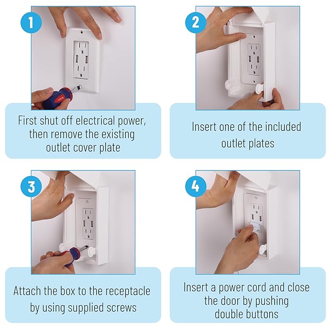 Bates- Baby Safety Outlet Cover Box, 4 Pack, White, Outlet Covers Baby Proofing, Plug Covers for Electrical Outlets