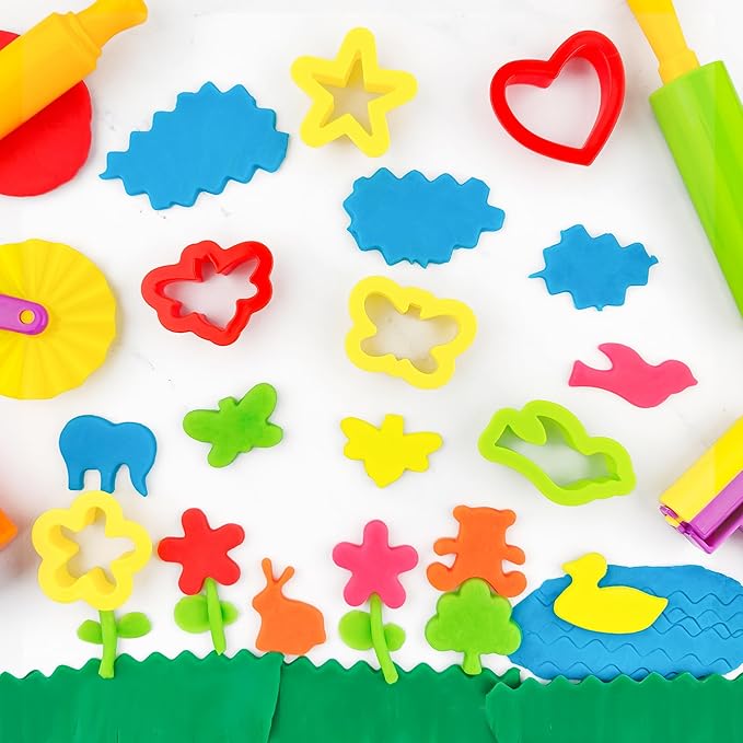 Dough Tools Set for Kids 20 PCS Dough Play Tools with Animal Cutters,Rollilng Pins,Rollers, Random Color