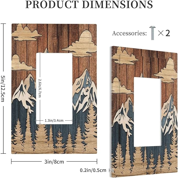 Blue Mountain Range Forest Nature Wilderness Wood Texture Decorative Outlet Covers 1 Gang Single Rocker Light Switch Cover Plate Wall Plates GFCI Faceplate for Farmhouse Home Decor