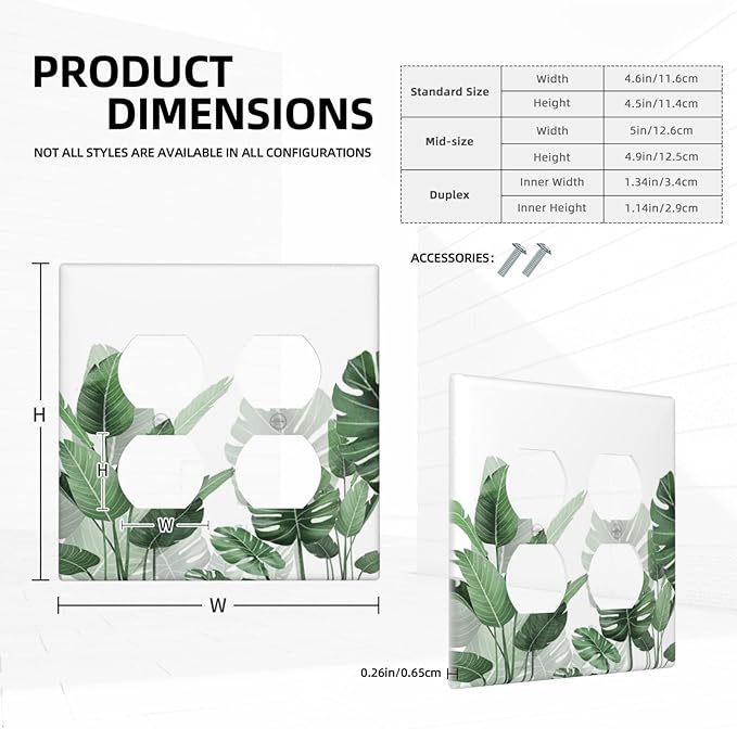 Outlet Covers Boho Tropical Plant Natural Palm Leaf 2 Gang Double Duplex Decorative Light Switch Covers Electrical Wallplates Socket Faceplate For Bed Room Living Room Decor