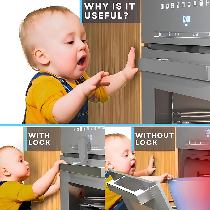 BABY PROOF ME Oven Lock Child Safety, 1 Pack, Oven Door Lock Child Safety, Oven Baby Proofing, Heat-Resistant, Durable & Easy to Install Oven Safety Locks for Toddlers, Baby Proof Oven (Grey)