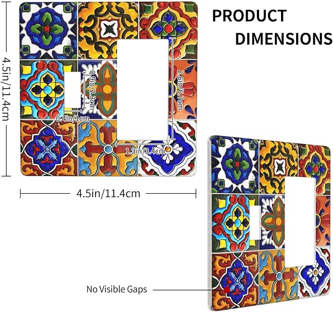 Vintage Colorful Boho Mexican Moroccan Tile Outlet Covers 1 Toggle 1 Rocker Combination Decorative Wall Plate Electrical Switch Plates Light Switch Cover Plate for Farmhouse Home Decor