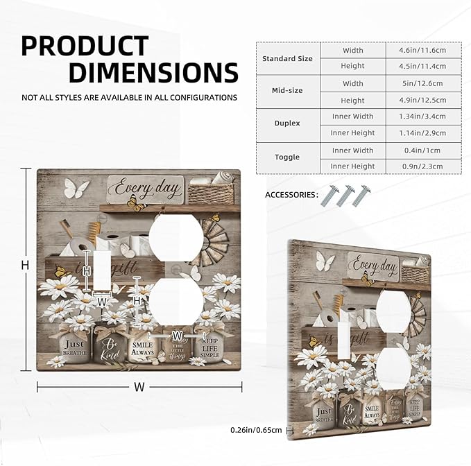Rustic Daisy Flower Butterfly Inspirational Cottage Wallplates 1 Toggle 1 Duplex Switch Plate Electrical GFCI Faceplate Decorative Light Switch Covers for Farmhouse Bedroom Decor
