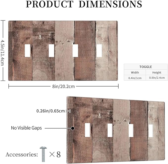 Light Switch Covers Retro Wood Brown Farmhouse Barn Wooden Quad Toggle Electrical Faceplate 4 Gang Wall Plate Decorative Switch Plates for Farmhouse Cabin Decor