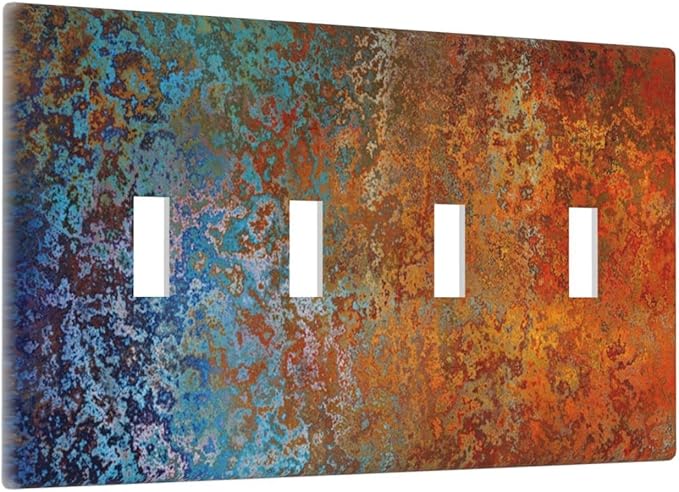 Decorative Switch Plate Covers Vintage Copper Rust 4 Gang Device Light Switch Cover Red Celestial Blue Flatprint Quad Toggle Wall Plate Electrical Faceplate for Kitchen Bathroom Bedroom Home