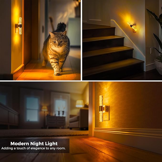 L LOHAS LED Amber Night Light, Bubble Acrylic Night Lights Plug into Wall, 180° Rotating Nightlights, Light Sensor, Yellow Nightlights Dimmable, Sleep Light for Kids Bedroom Bathroom Hallway, 1-Pack