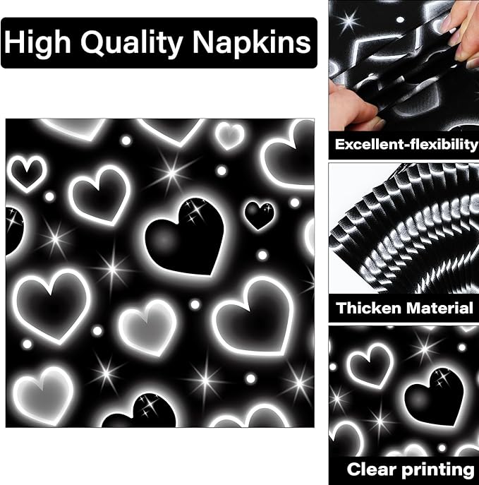 Qyeahkj 100 Pcs 2000s Party Plates Napkins Forks Set Black Heart Tableware Supplies Y2k Theme Birthday Party Decoration Early 2000s Dinnerware Decorations Favors for Birthday Party Serve 25