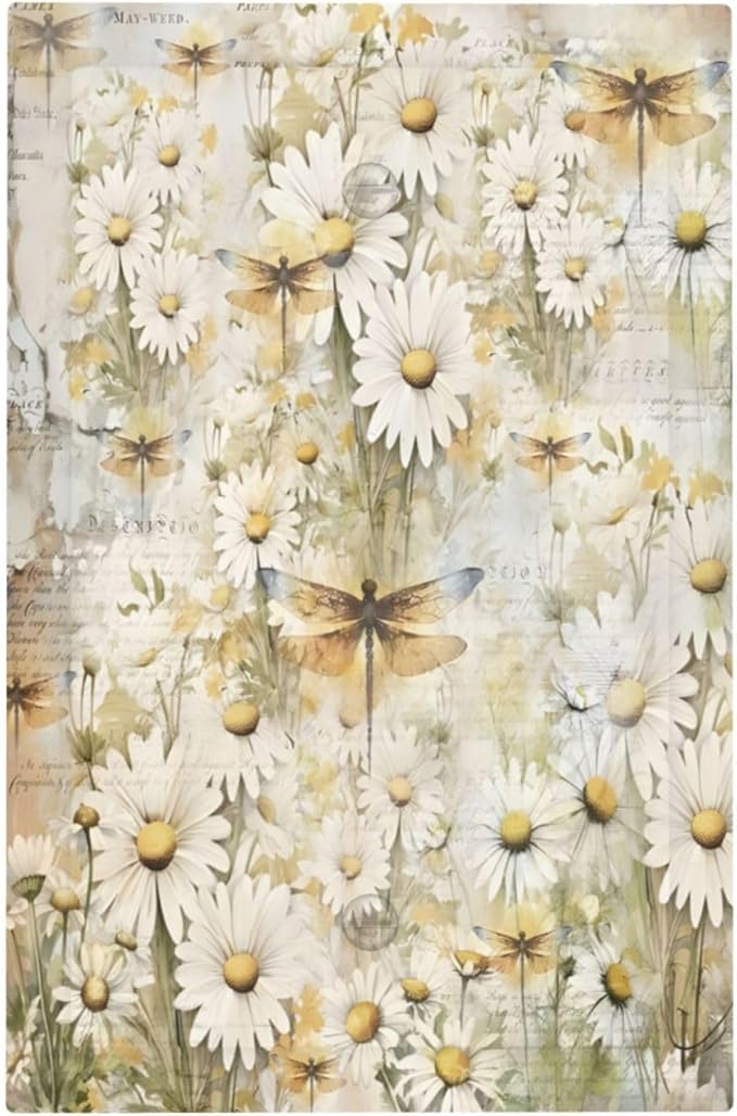 Vintage Letter Paper Wildflowers Dragonfly Daisy Floral Light Switch Cover Plate 1 Gang No Device Blank Electrical Wall Plates Faceplate Decorative Switch Plate Covers for Farmhouse Bedroom Decor