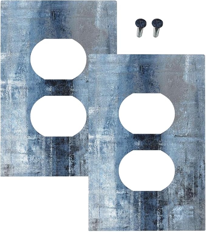 Outlet Covers Navy Blue Gray Abstract Ink Painting 1 Gang Duplex Light Switch Cover Plate Decorative Wall Plates Electrical Switchplate Receptacle for Bathroom Bedroom Decor（2 Pack）