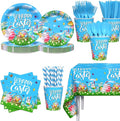 AIBIIN 193pcs Happy Easter Party Decorations Easter Paper Plates and Napkins, Cup, Tablecloth, Tableware, Spring Bunny Egg Disposable Dinnerware Party Supplies Serve 24 Guests