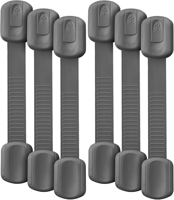 Bates- Child Safety Strap Locks, 6 Pack, Gray, Baby Cabinet Locks