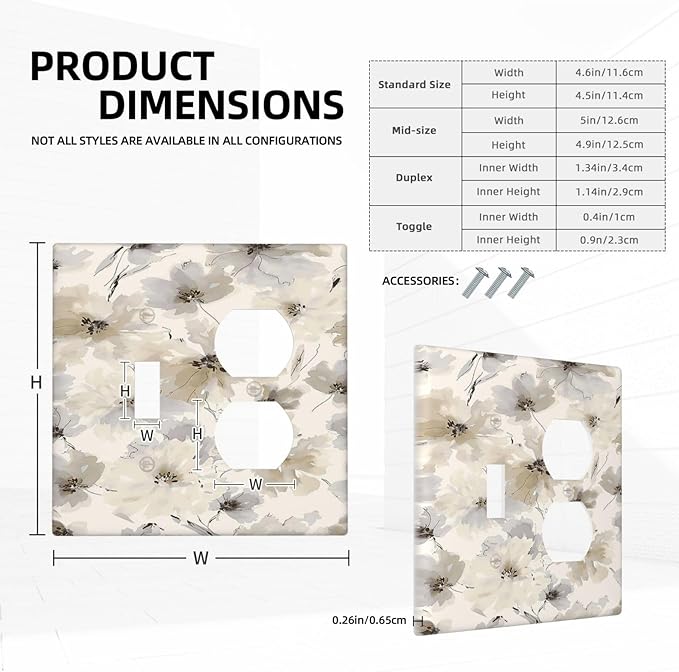 Outlet Covers Beige Flower Watercolor Flower 1 Toggle 1 Duplex Switch Plate Covers Electrical Light Switch Cover Plate Decorative Wall Plate Socket Cover for Bedroom Home Decor
