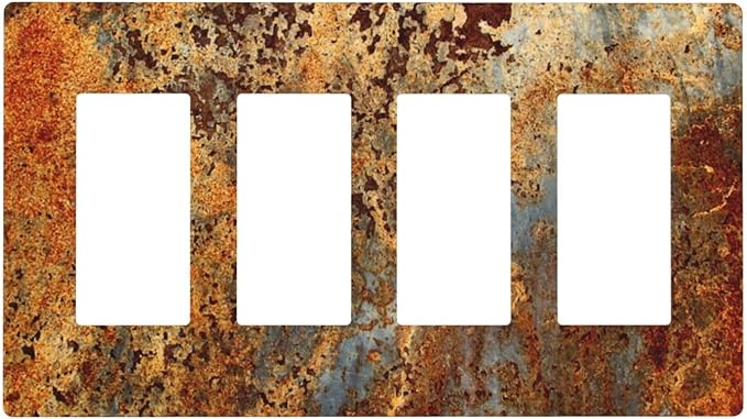 Rust Old Rusty Copper Rustic 4 Gang Quad Rocker/GFCI/Decorator Light Switch Cover Plate Decorative Electric Faceplate Decorative Switchplate Screwless