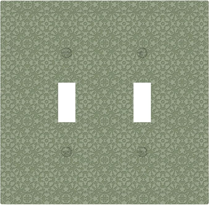 Sage Green Textured Double Toggle Switch Cover - 2-Gang Standard US Size Minimalist Botanical Weave Light Switch Covers, Modern Farmhouse Linen Texture for Neutral Decor