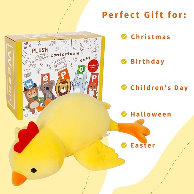 24" 4.2 lbs Weighted Stuffed Animals, Weighted Chicken Plush, Cute Weighted Stuffed Animal Chick Plushie Dolls Throw Pillow Birthday Christmas Gifts for Children Kids Adults