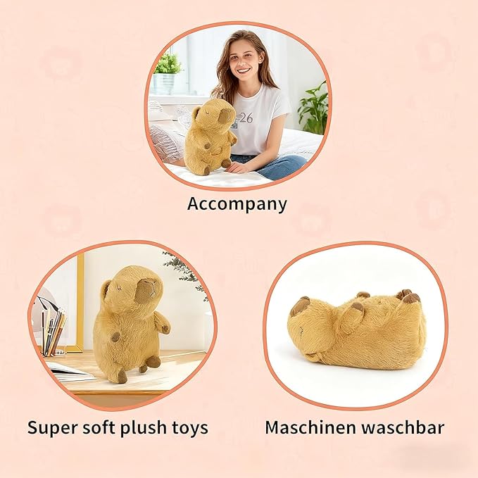 rytopt Breathing Stuffed Animal, Upgraded Version, No Breathing Movement in Its Abdomen, Capybara Breathing Plush, 4 Gear Adjustment, Volume Control, Portable Plush Toy with Music & Lights